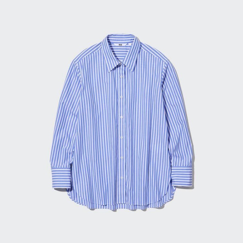 Uniqlo Cotone A Strisce Long Sleeved Camicie Blu Bianche | GDPSYI678