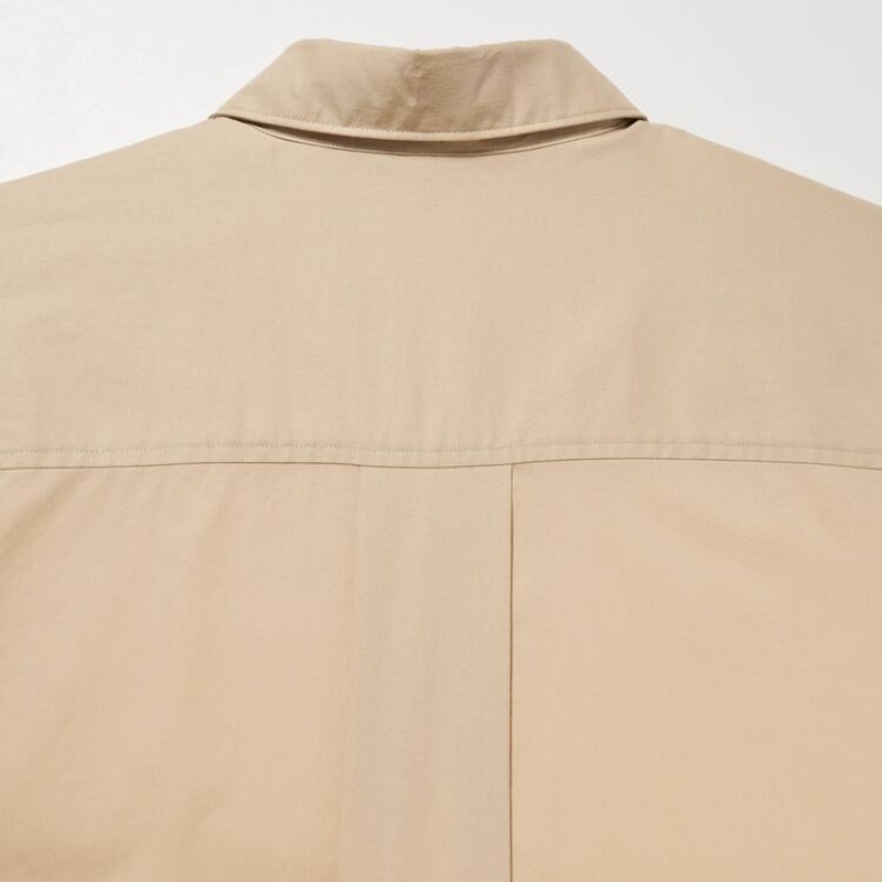 Uniqlo Cotone A-line Long Sleeved Vestito Beige | IABCPL064