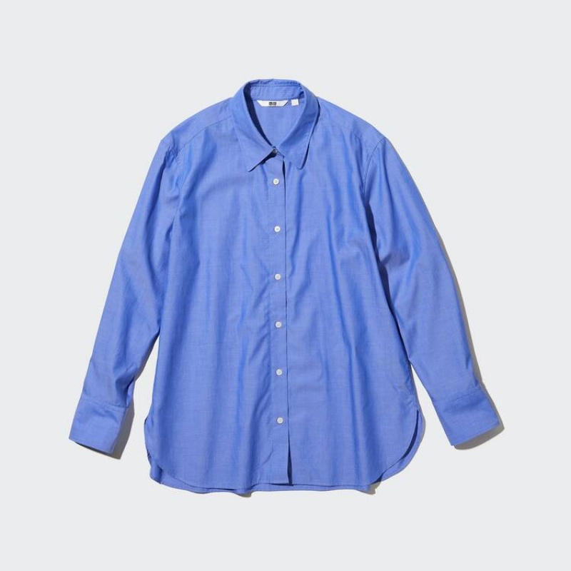 Uniqlo Cotone Chambray Long Sleeved Camicie Blu | MTLWHQ136