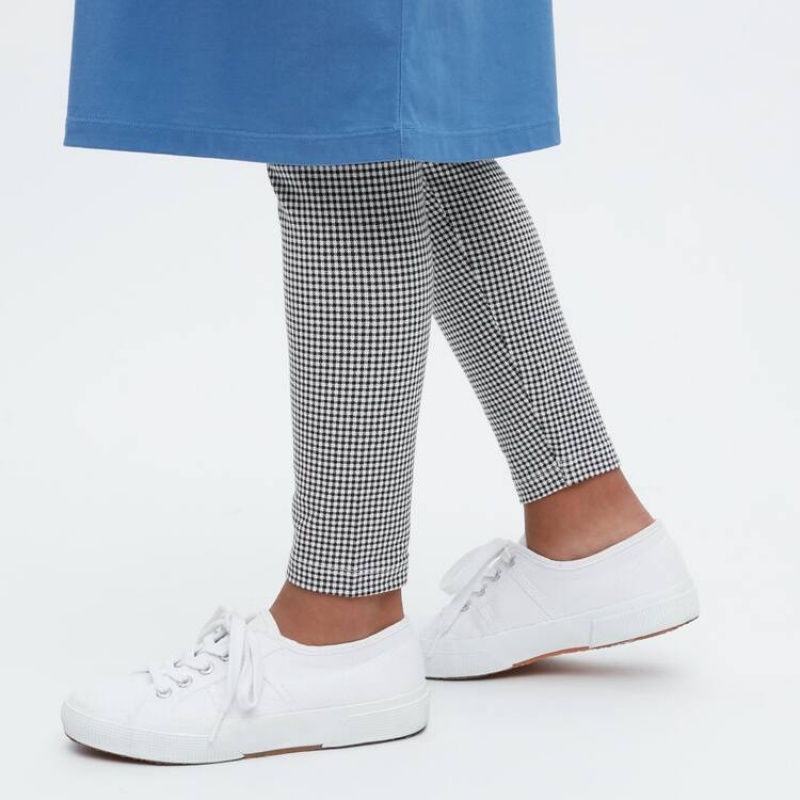 Uniqlo Cotone Checked Leggings Ragazza Nere | GEIDZU720