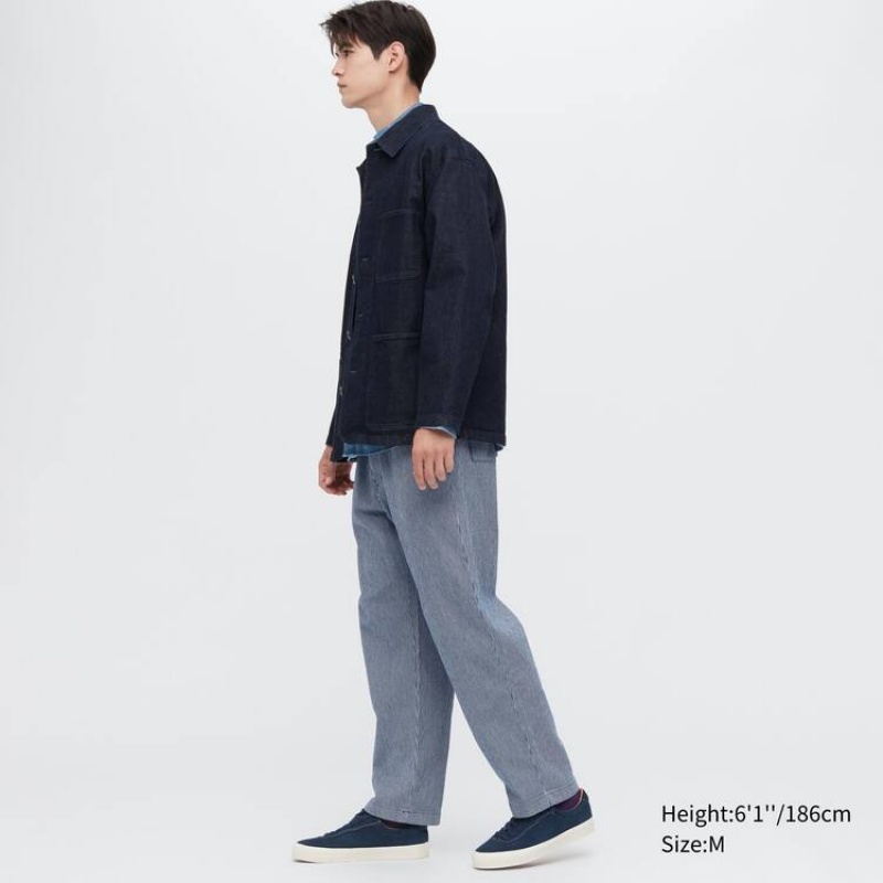 Uniqlo Cotone Hickory A Strisce Relaxed Fit Ankle Length Loungewear Blu | PNCASV647