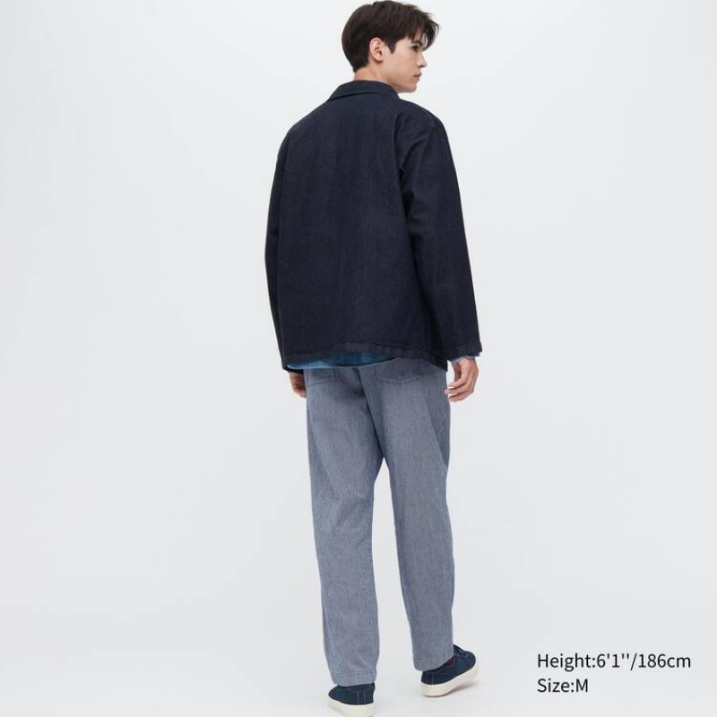 Uniqlo Cotone Hickory A Strisce Relaxed Fit Ankle Length Loungewear Blu | PNCASV647