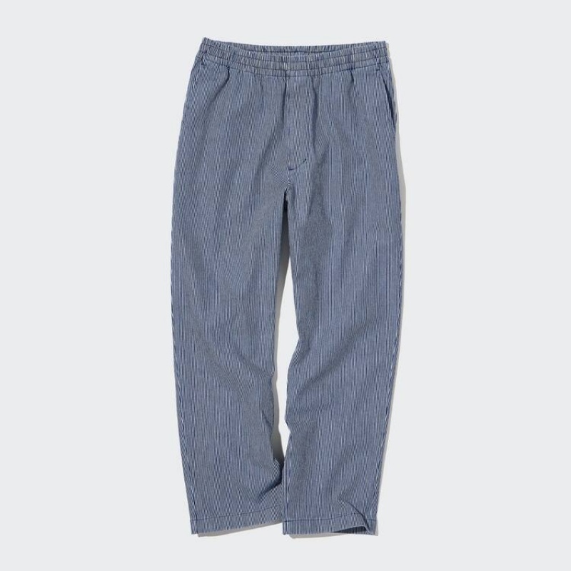 Uniqlo Cotone Hickory A Strisce Relaxed Fit Ankle Length Loungewear Blu | PNCASV647