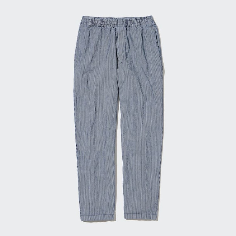 Uniqlo Cotone Hickory Relaxed Fit Ankle Length Pantaloni Blu | ROIZFG842