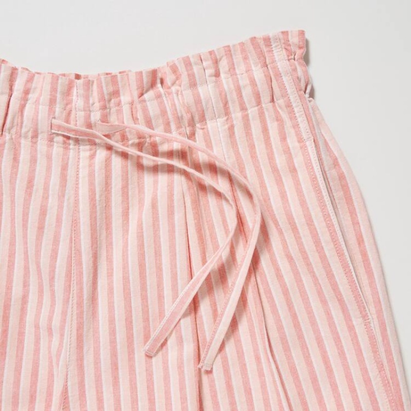 Uniqlo Cotone Linen A Strisce Pantaloncini Arancioni Chiaro | KBOIUP974