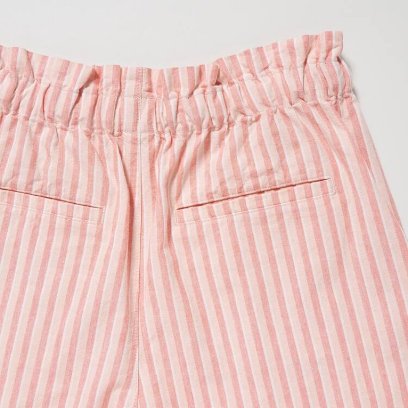 Uniqlo Cotone Linen A Strisce Pantaloncini Arancioni Chiaro | KBOIUP974