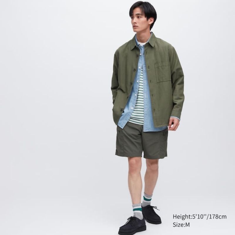 Uniqlo Cotone Linen Blend Overshirt Sovracamicia Verde Oliva | FRQWNY792