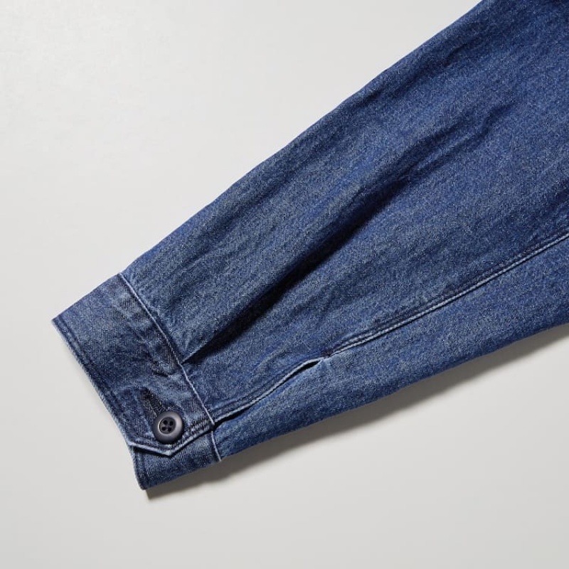 Uniqlo Cotone Linen Blend Utility Sovracamicia Blu | EFPHWV810