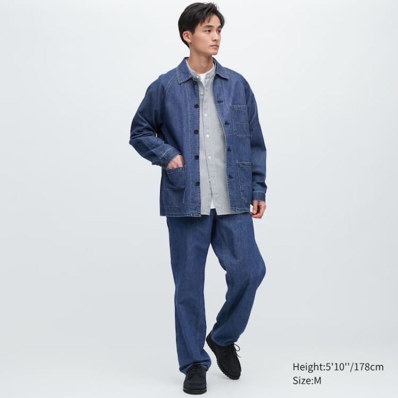 Uniqlo Cotone Linen Blend Utility Sovracamicia Blu | EFPHWV810