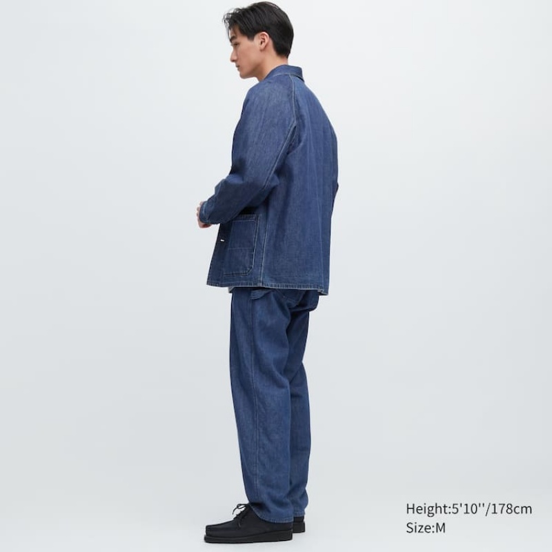 Uniqlo Cotone Linen Blend Utility Sovracamicia Blu | EFPHWV810