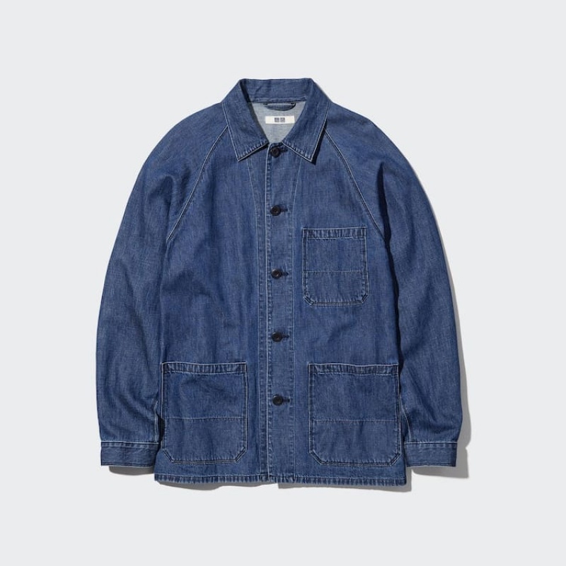 Uniqlo Cotone Linen Blend Utility Sovracamicia Blu | EFPHWV810