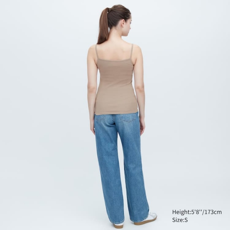 Uniqlo Cotone Pizzo Camisole Loungewear Khaki | DMUEHQ680