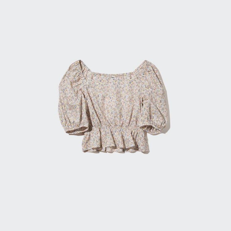 Uniqlo Cotone Printed Cropped Corta Sleeved Camicetta Bianche | YJHOVC790