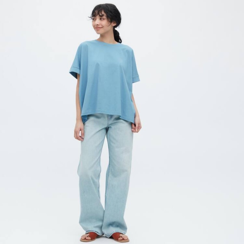 Uniqlo Cotone Sleeve Magliette Blu | JVDGOL725