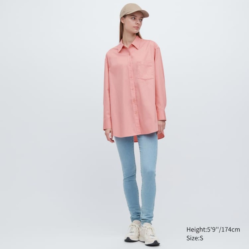 Uniqlo Cotone Twill Oversized Long Sleeved Camicie Rosa | IKVXSQ156