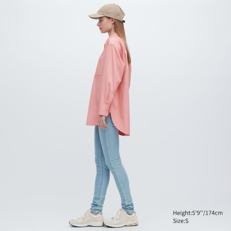 Uniqlo Cotone Twill Oversized Long Sleeved Camicie Rosa | IKVXSQ156