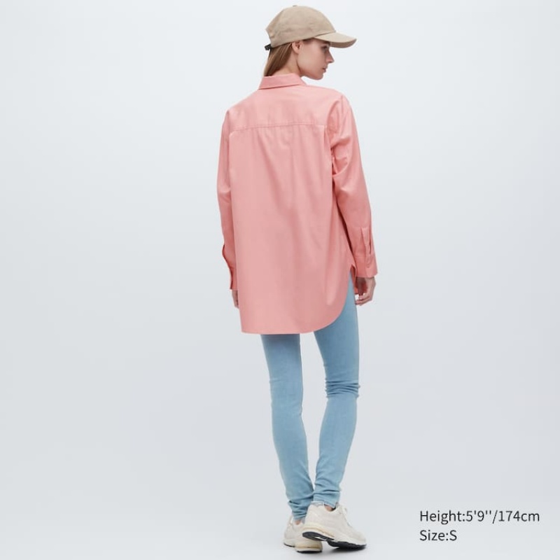 Uniqlo Cotone Twill Oversized Long Sleeved Camicie Rosa | IKVXSQ156