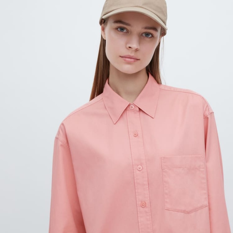 Uniqlo Cotone Twill Oversized Long Sleeved Camicie Rosa | IKVXSQ156