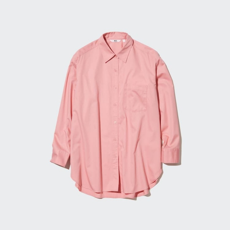 Uniqlo Cotone Twill Oversized Long Sleeved Camicie Rosa | IKVXSQ156