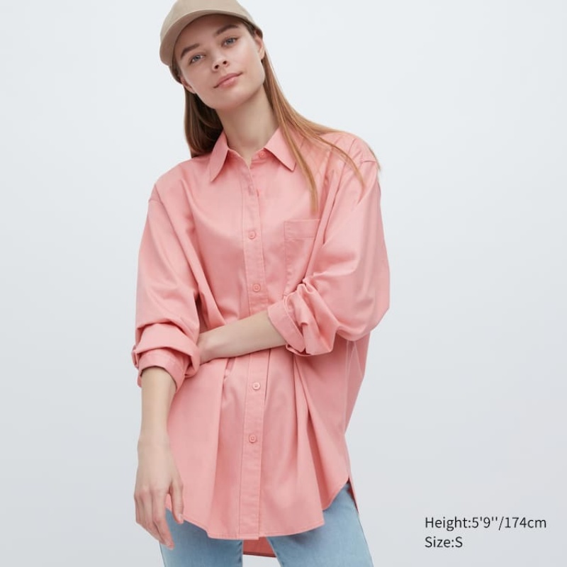 Uniqlo Cotone Twill Oversized Long Sleeved Camicie Rosa | IKVXSQ156