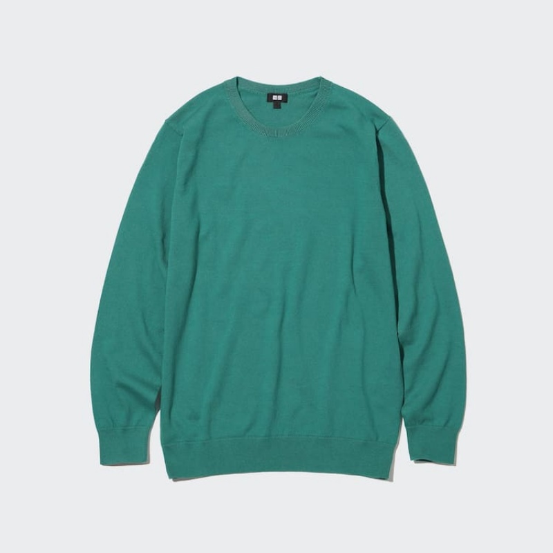 Uniqlo Cotone Washable Crew Neck Jumpers Verdi | FGCRDX072