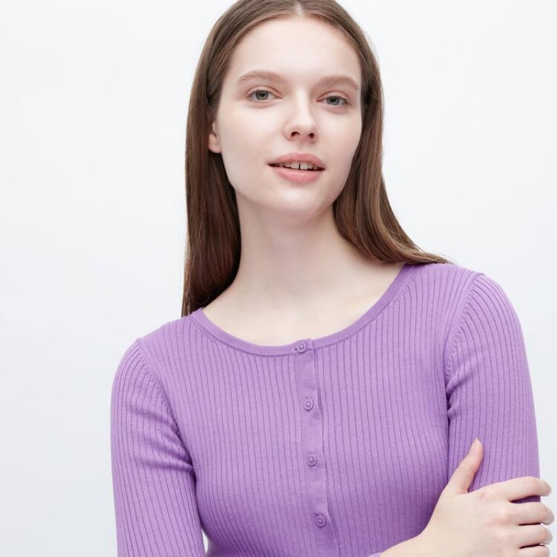 Uniqlo Cropped Crew Neck Cardigan Viola | ACBING420