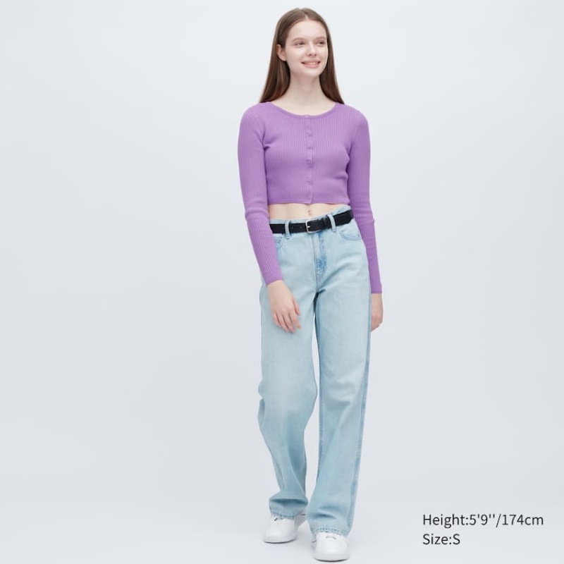 Uniqlo Cropped Crew Neck Cardigan Viola | ACBING420