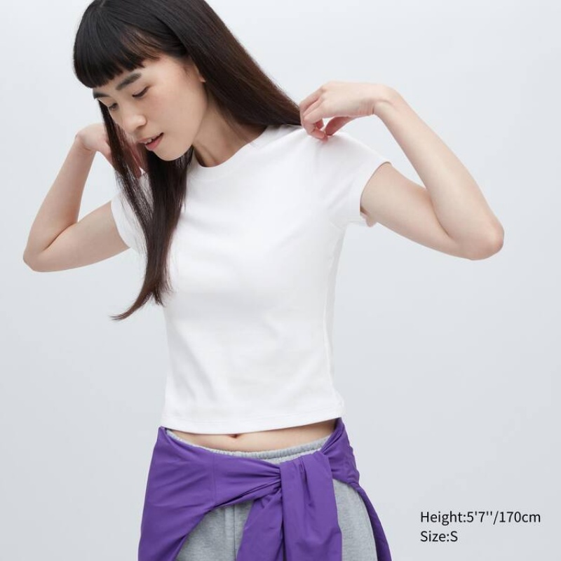 Uniqlo Cropped Fit Corta Sleeved Magliette Bianche | PRUTVN103