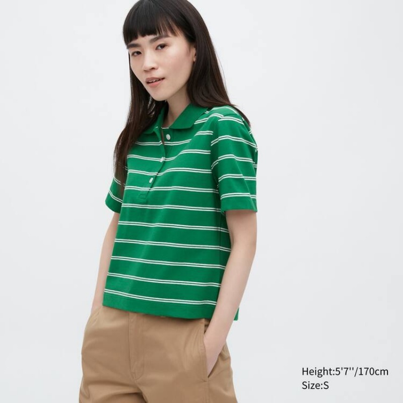 Uniqlo Cropped Relaxed Fit A Strisce Magliette Verdi | EJZFGT192