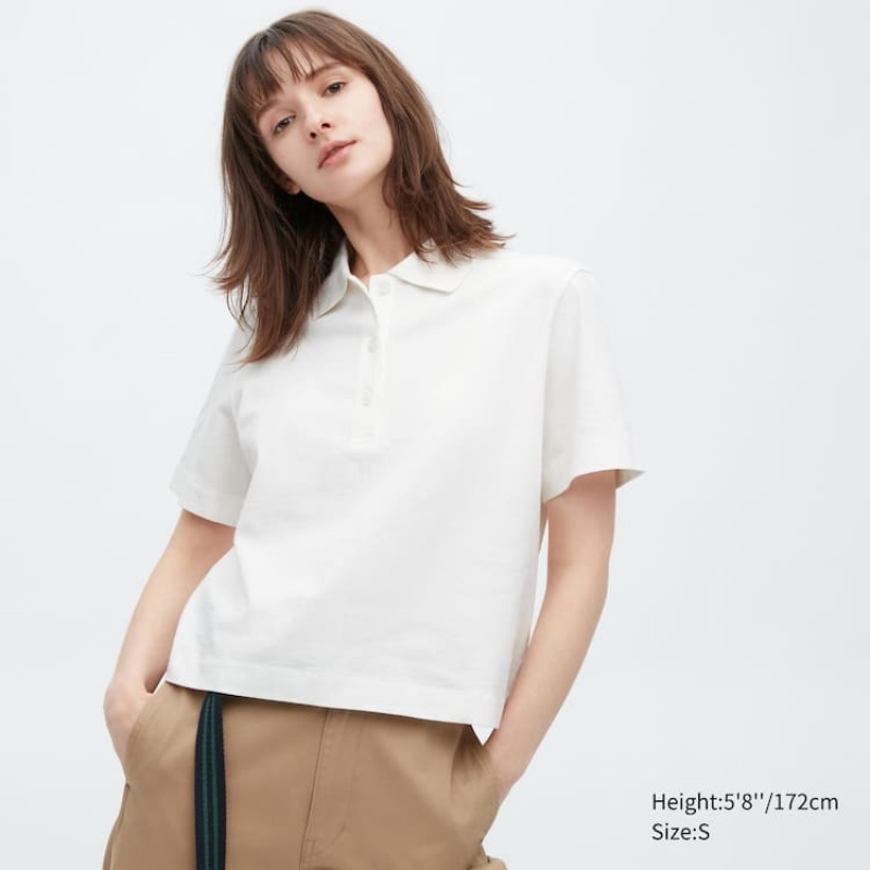 Uniqlo Cropped Relaxed Fit Corta Sleeved Camicie Bianche | ZAPUDX746