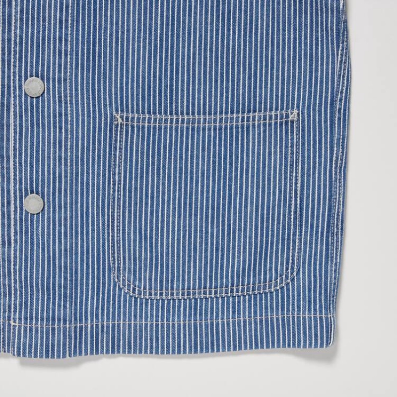 Uniqlo Denim A Strisce Overshirt Giacche Ragazza Blu | HLSEOW861