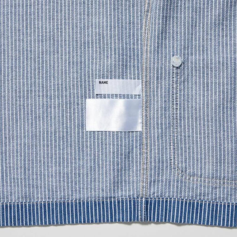 Uniqlo Denim A Strisce Overshirt Giacche Ragazza Blu | HLSEOW861