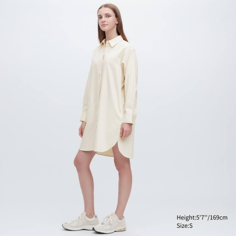 Uniqlo Denim Long Sleeved Vestito Bianche | PIQRTX327