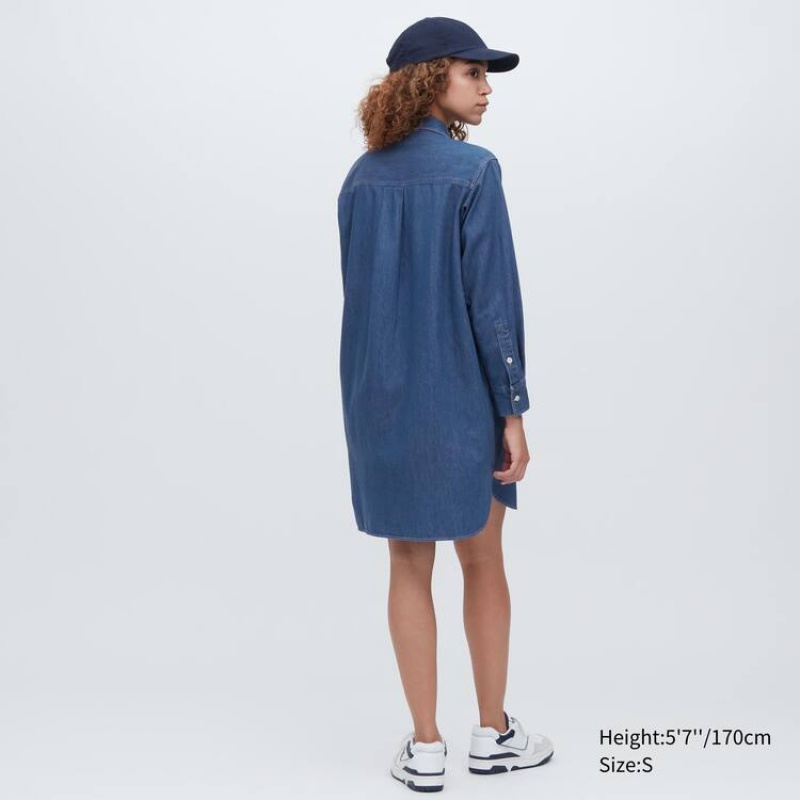 Uniqlo Denim Long Sleeved Vestito Blu | QNUEYW247