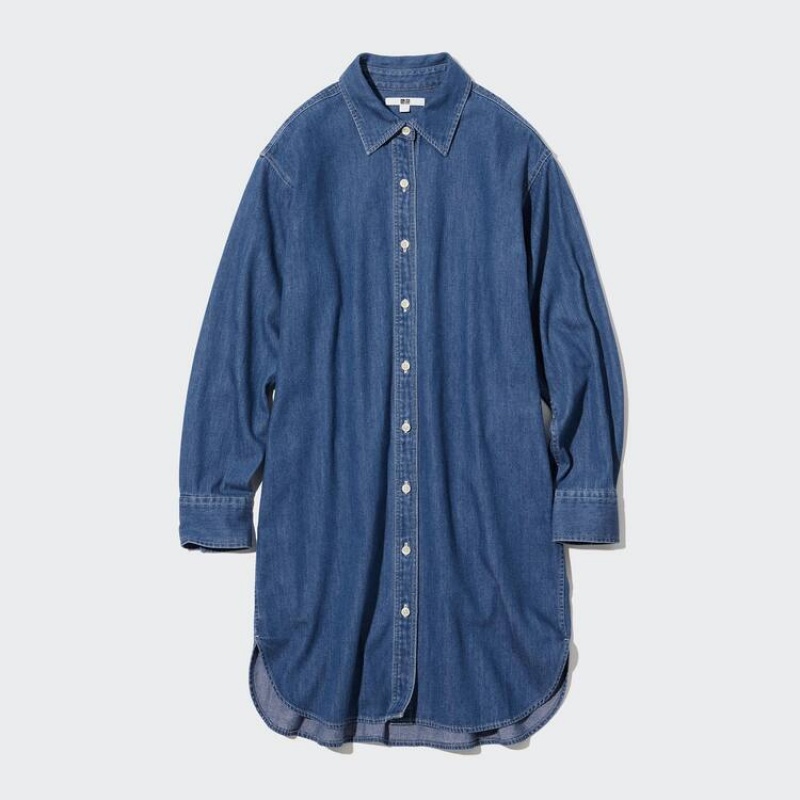 Uniqlo Denim Long Sleeved Vestito Blu | QNUEYW247