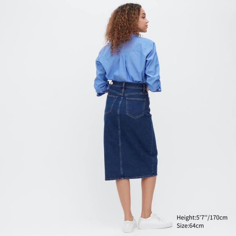 Uniqlo Denim Narrow Midi Gonne Blu | ISBLFJ641