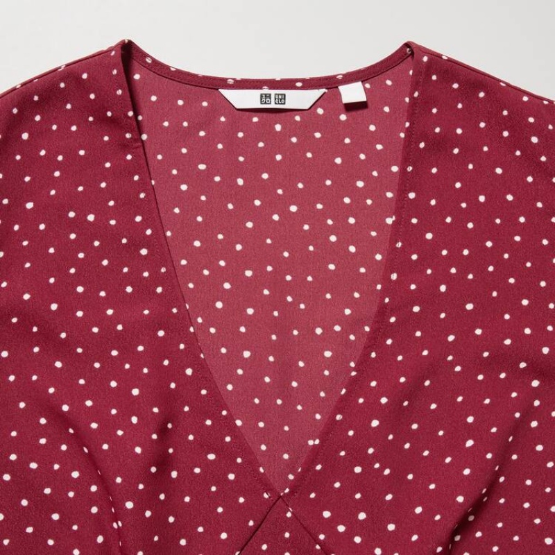 Uniqlo Dotted V Neck Long Sleeved Mini Vestito Rosse | CJFOMR079