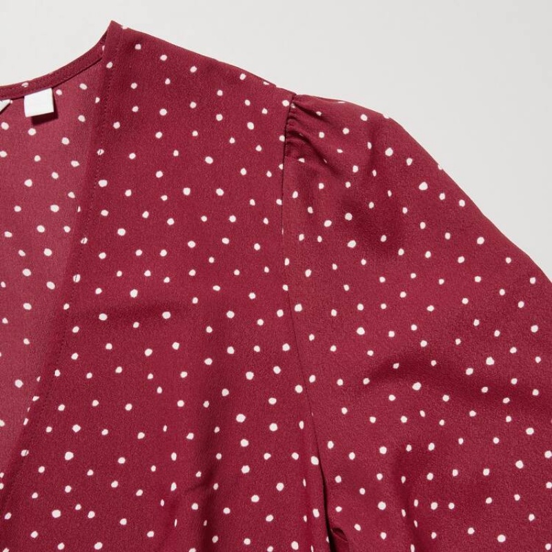 Uniqlo Dotted V Neck Long Sleeved Mini Vestito Rosse | CJFOMR079