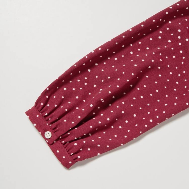 Uniqlo Dotted V Neck Long Sleeved Mini Vestito Rosse | CJFOMR079