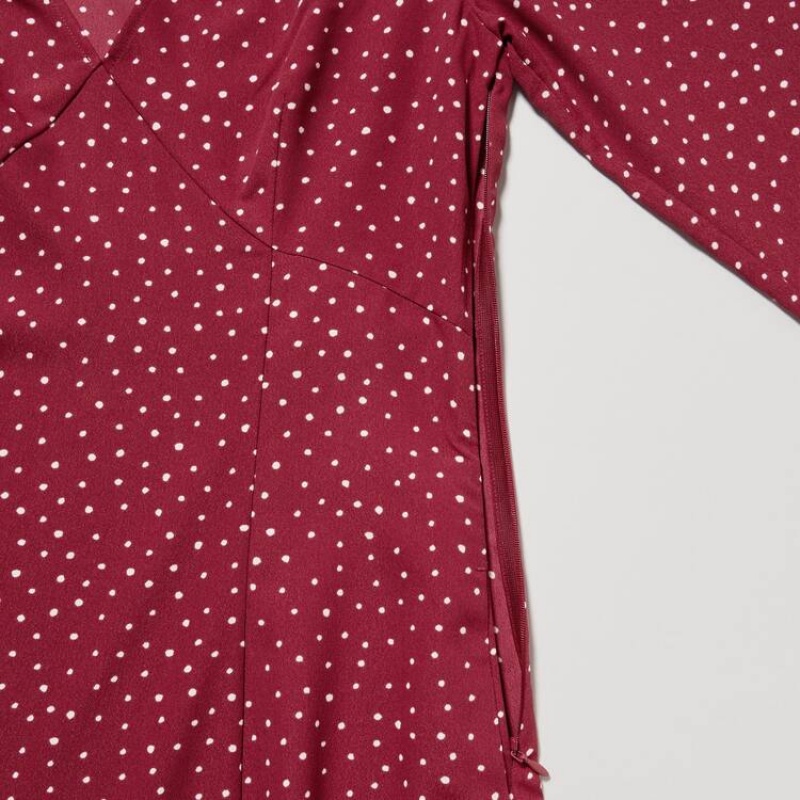 Uniqlo Dotted V Neck Long Sleeved Mini Vestito Rosse | CJFOMR079