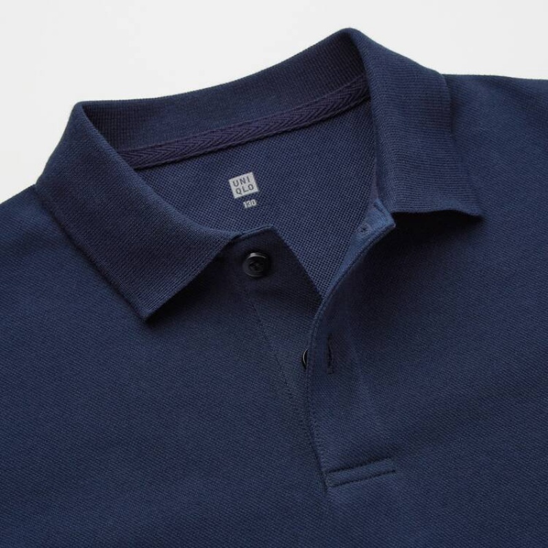 Uniqlo Dry Piqué (2021 Season) Magliette Polo Ragazza Blu Marino | YLQIPC642