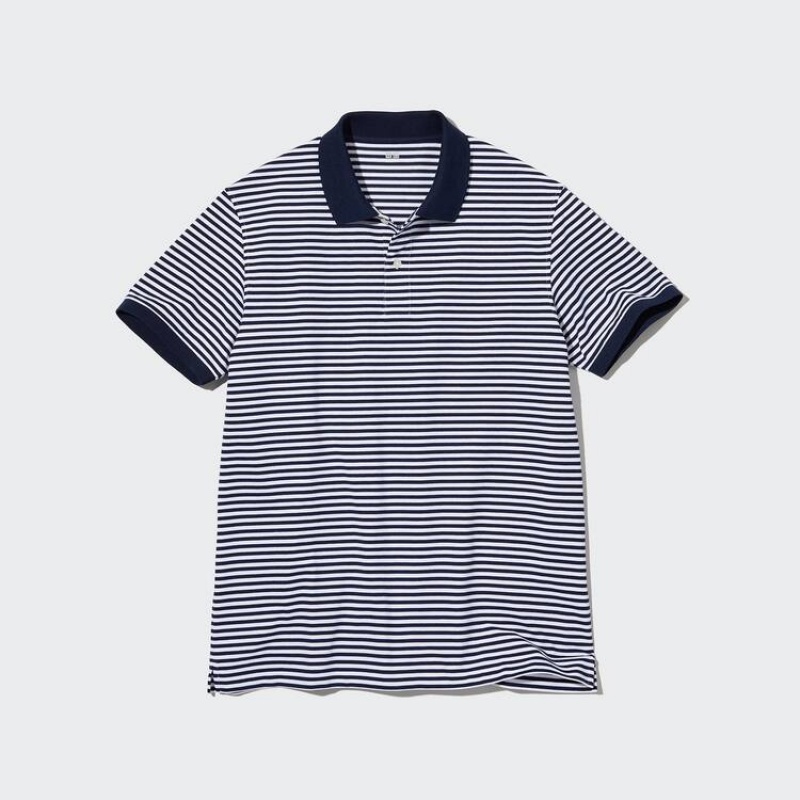 Uniqlo Dry Piqué A Strisce Magliette Polo Bianche | KEUFNA830