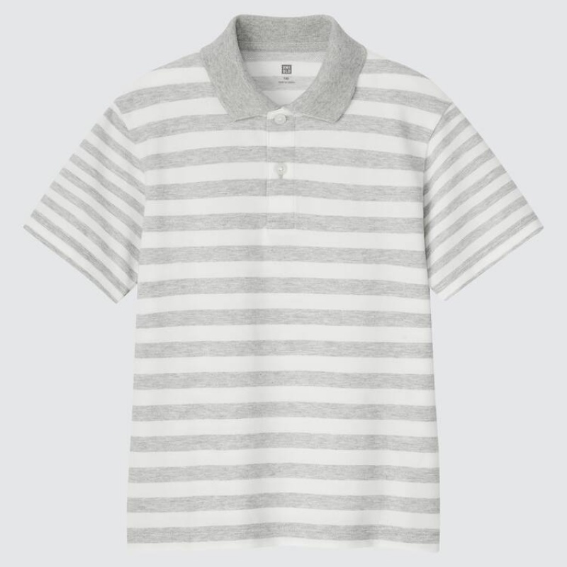 Uniqlo Dry Piqué A Strisce Magliette Polo Ragazza Grigie | FWXDUP658