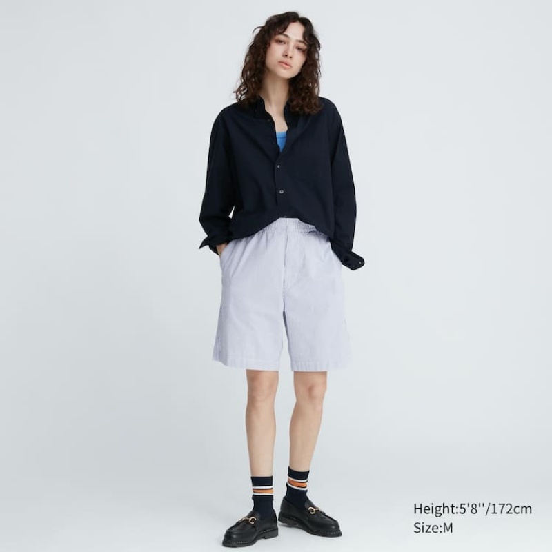 Uniqlo Dry Stretch Seersucker Easy Pantaloncini Blu | XAOEMR718