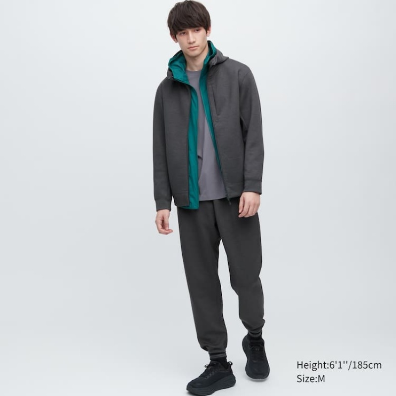 Uniqlo Dry Sweat Stretch Zipped Felpa con Cappuccio Grigie Scuro | FYHWPE269