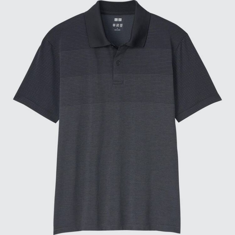 Uniqlo Dry-ex A Strisce Magliette Polo Nere | ORHGVE065