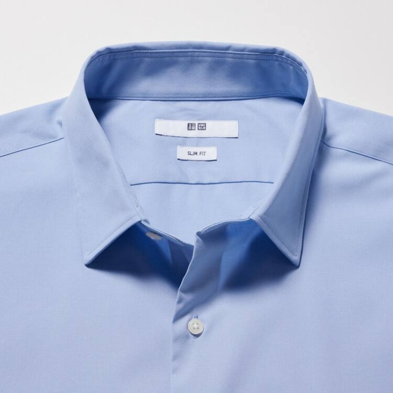 Uniqlo Easy Care Broadcloth Stretch Slim Fit (Regular Collar) Camicie Blu | MDRUCL816