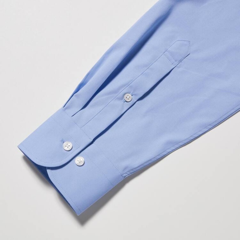 Uniqlo Easy Care Broadcloth Stretch Slim Fit (Regular Collar) Camicie Blu | MDRUCL816