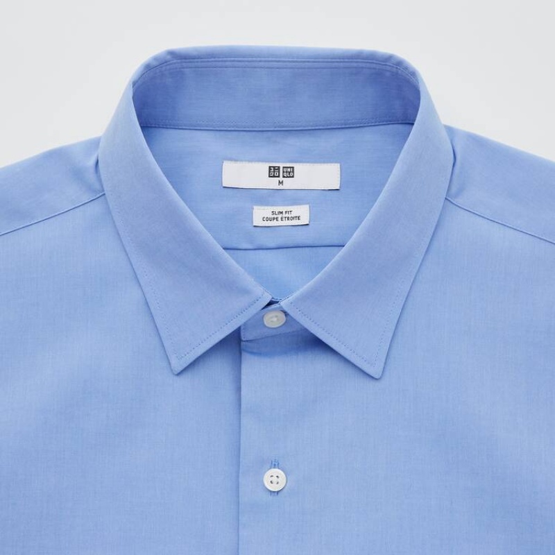 Uniqlo Easy Care Broadcloth Stretch Slim Fit (Regular Collar) Camicie Blu | POGJIU152