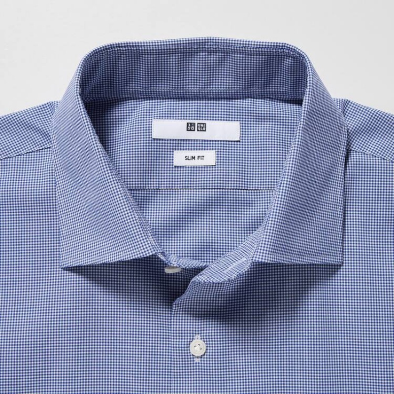 Uniqlo Easy Care Broadcloth Stretch Slim Fit (Semi-cutaway Collar) Camicie Blu | CFPQTO493